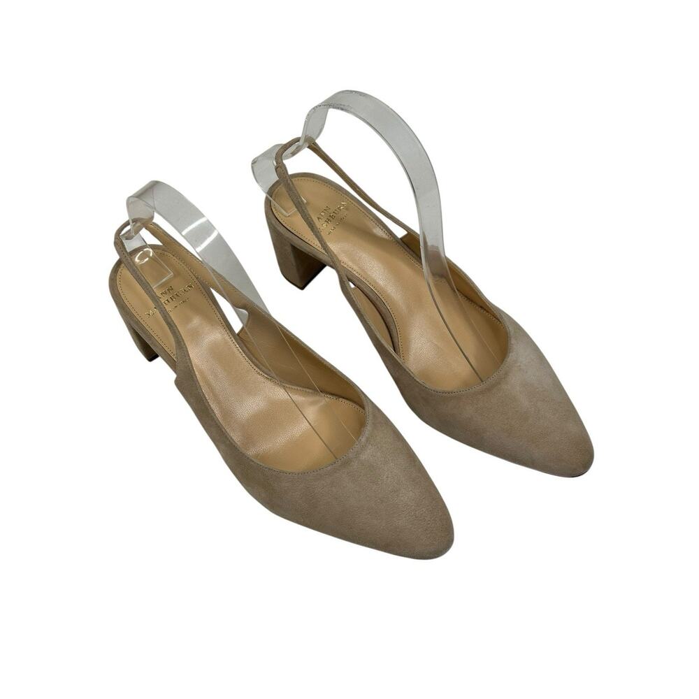 Ann Mashburn Block Heel Slingback Pump Camel Suede Womens US 7.5 EU 38 New $450